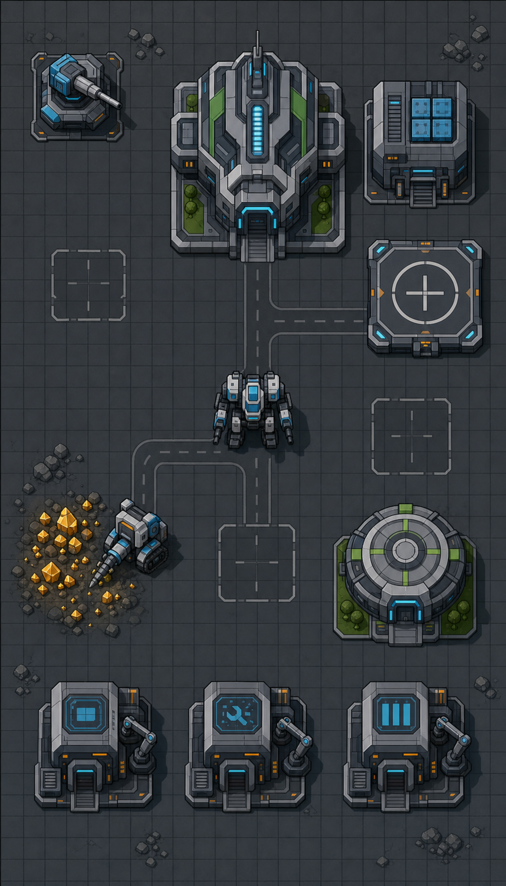 Top-down 2D art option A clean vector sprites
