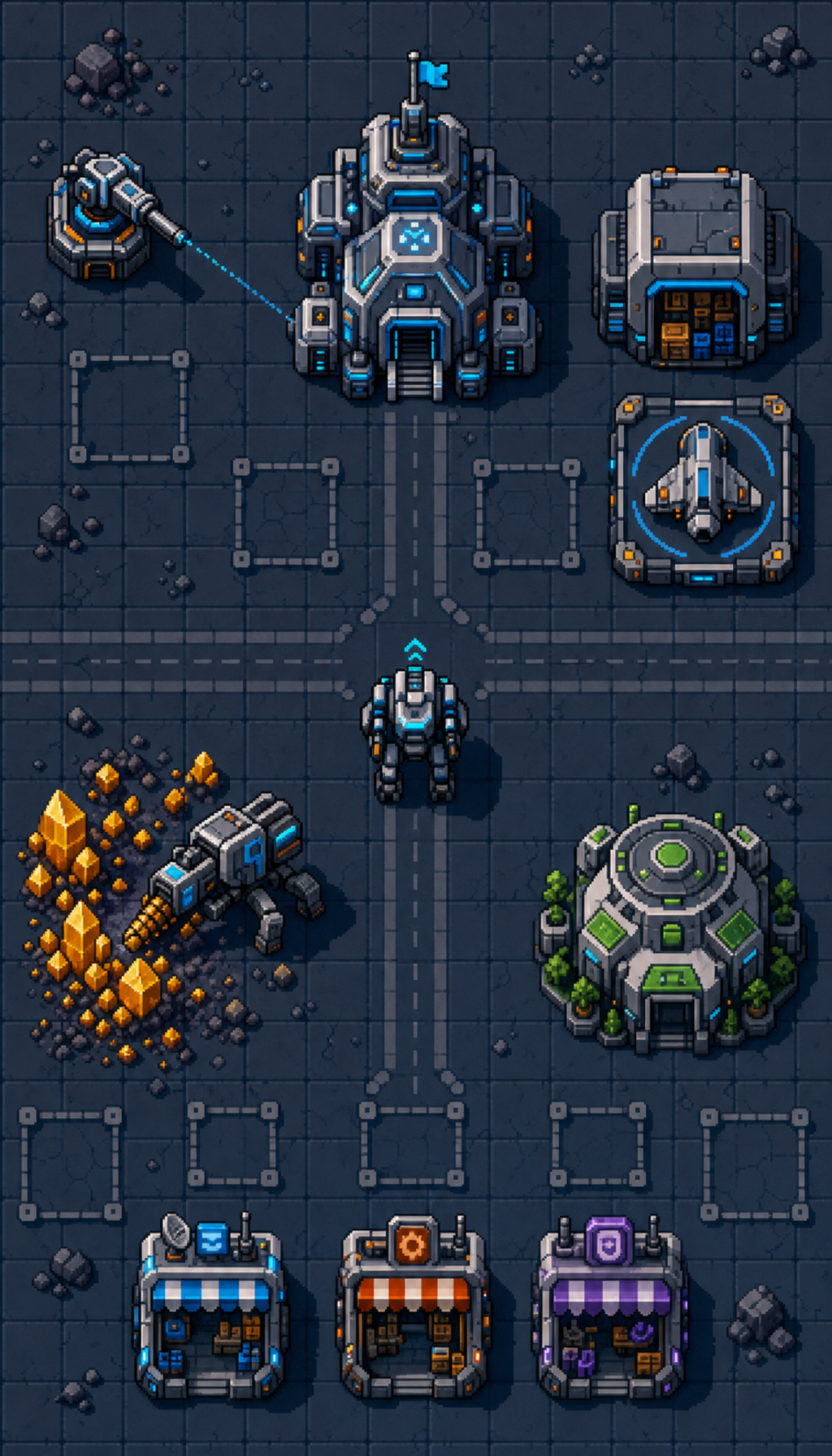 Top-down 2D art option B industrial pixel sprites