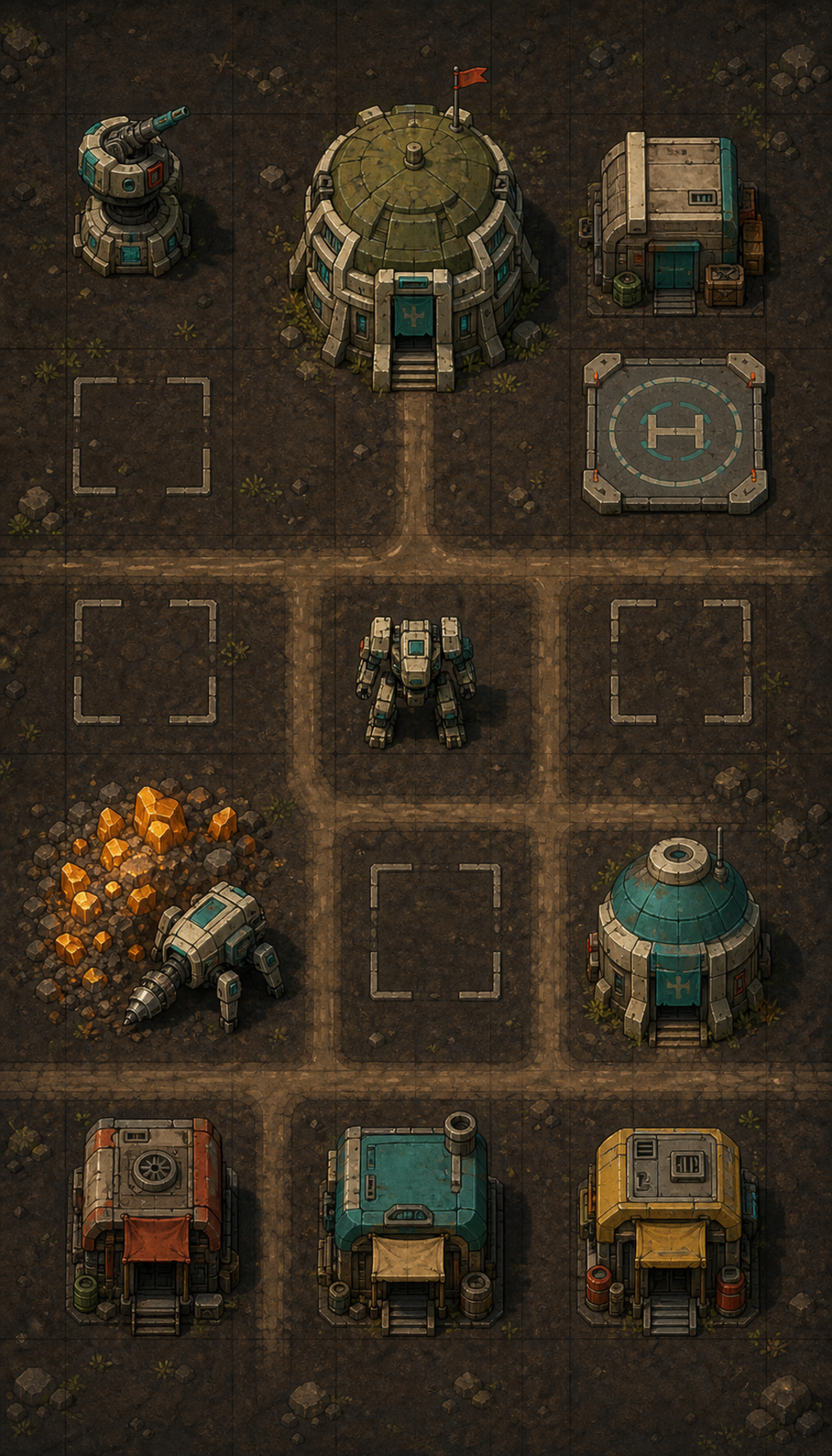 Top-down 2D art option C painted strategy sprites