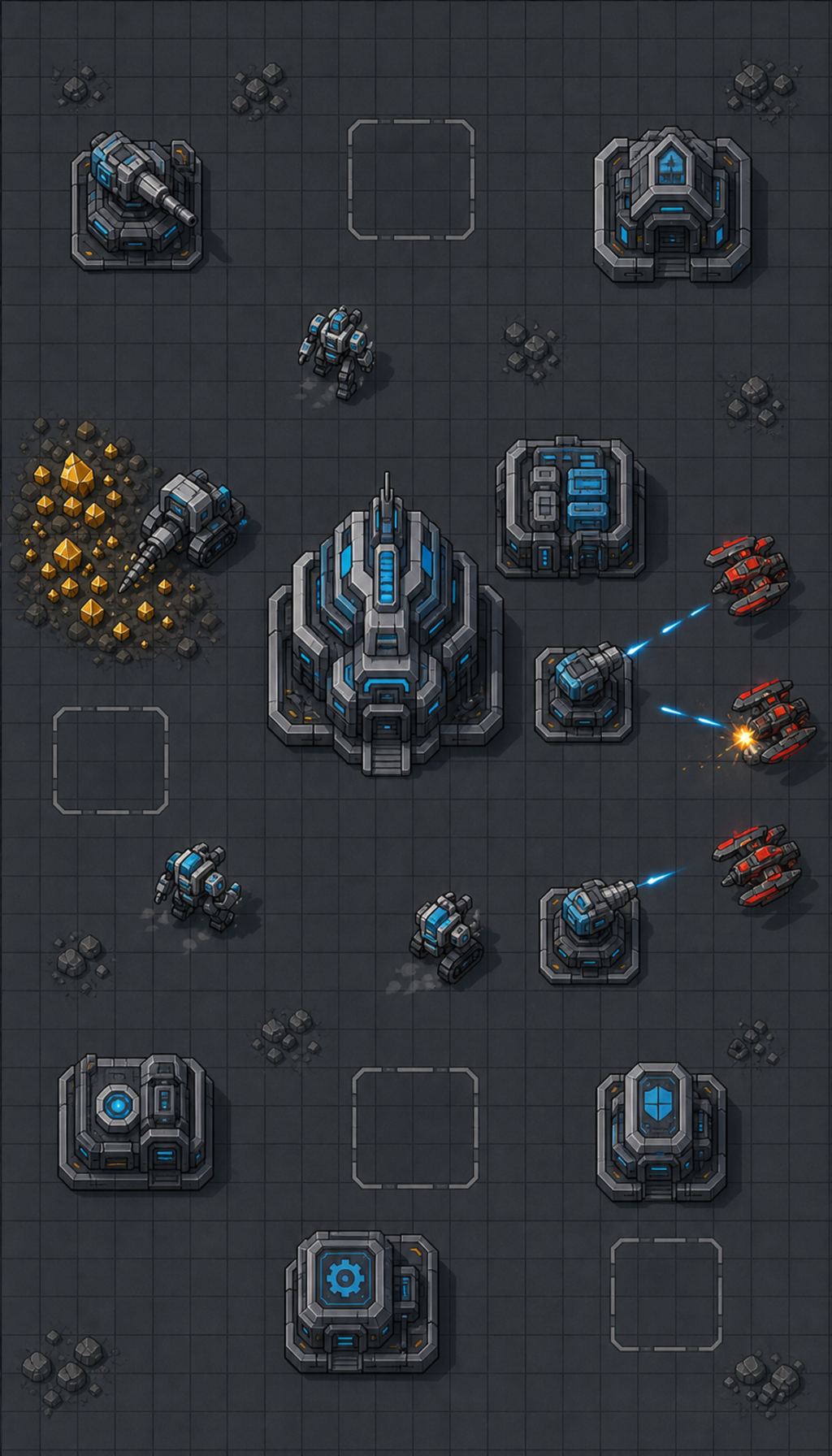 Top-down 2D option D clean dark raid scene